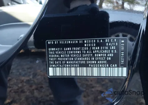 2013 Volkswagen Jetta 2.5L Sel из США, поврежденный, VIN 3VWLP7AJ7DM434960